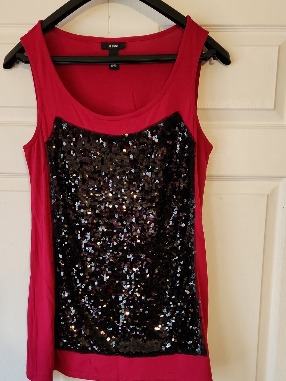 Alfani Wine Red Sleeveless Tank with Black Sequin Front - Size Large
